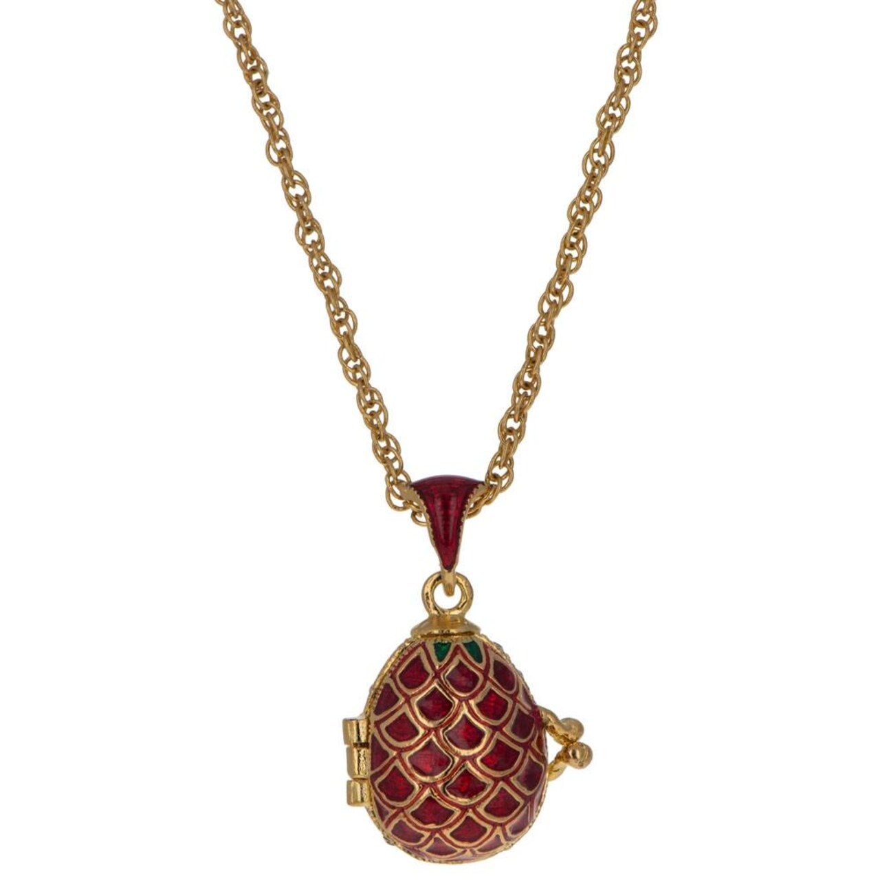 Lattice on Red Enamel with Heart Charm Royal Egg Pendant Necklace